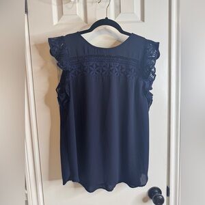 LOFT Navy Blouse with Lace Detail SIZE M